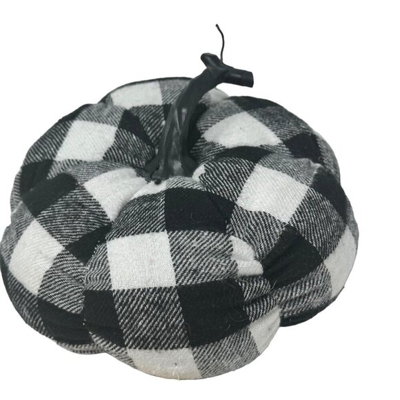 Farmhouse Pumpkin 7in Decor Buffalo Check Plaid Black White Autumn Holiday Fall - Picture 1 of 6